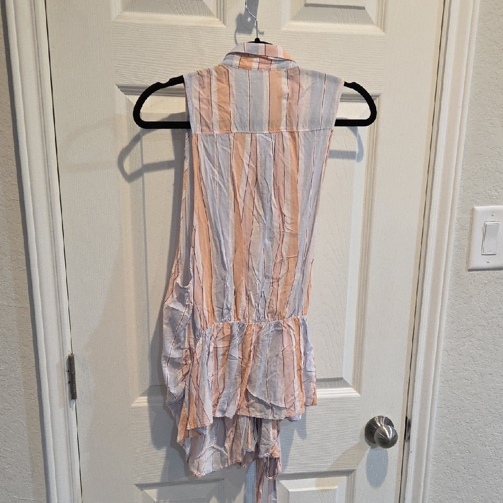 Free People Pastel Striped Button-Down Sleeveless Wrap Shirt XL - Picture 8 of 8